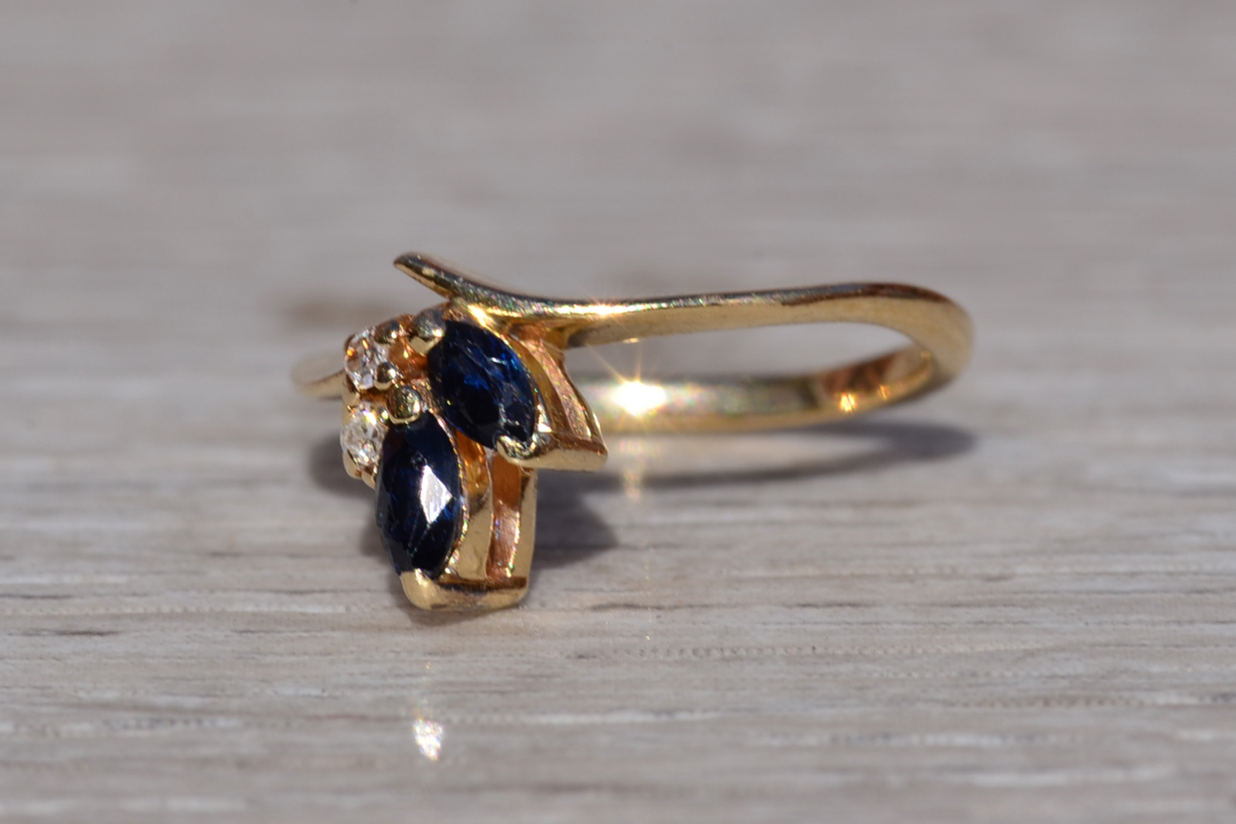 The Aquitaine: Ladies Petite 14K Yellow Gold Sapphire and Diamond Ring - Image 3