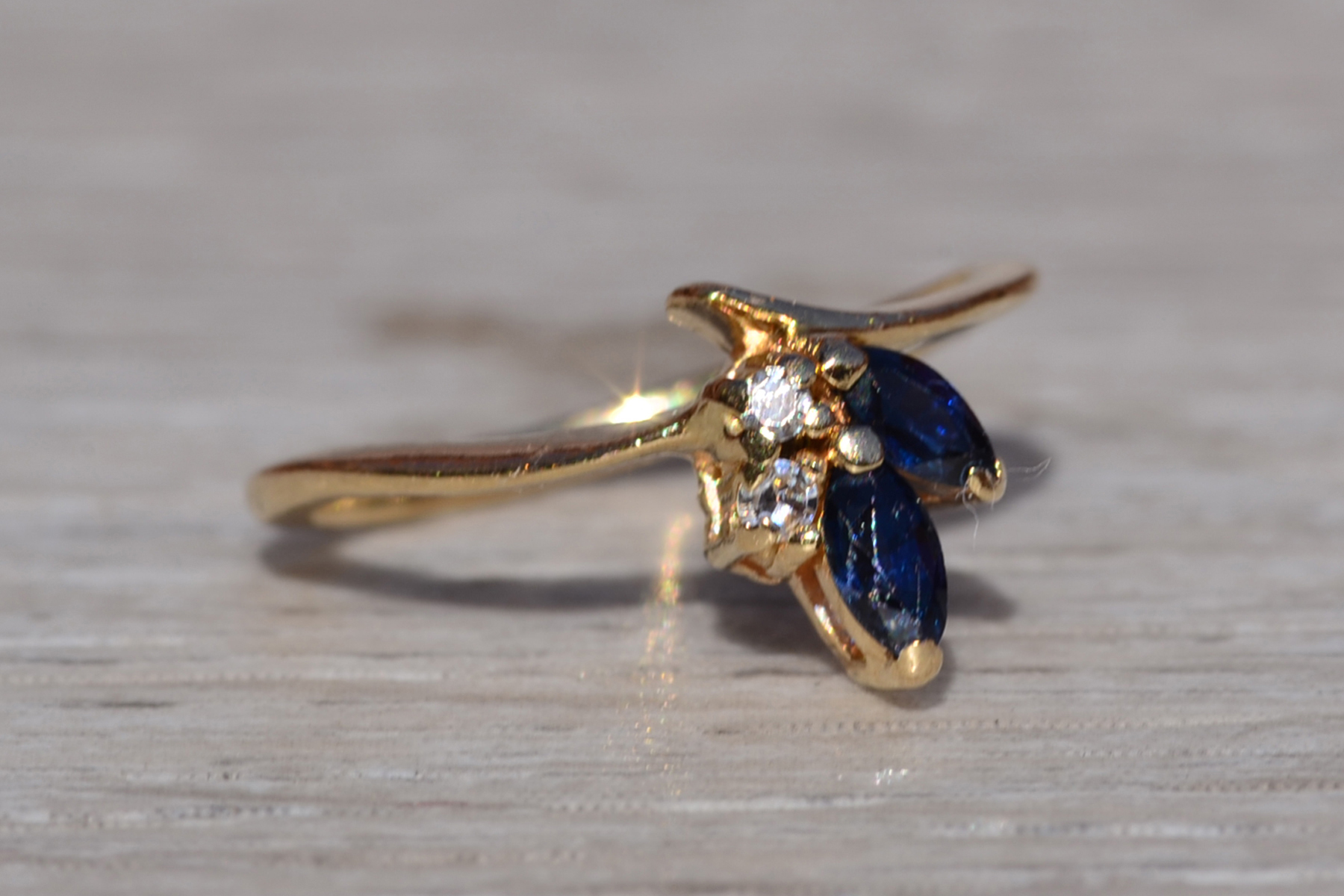 The Aquitaine: Ladies Petite 14K Yellow Gold Sapphire and Diamond Ring - Image 7