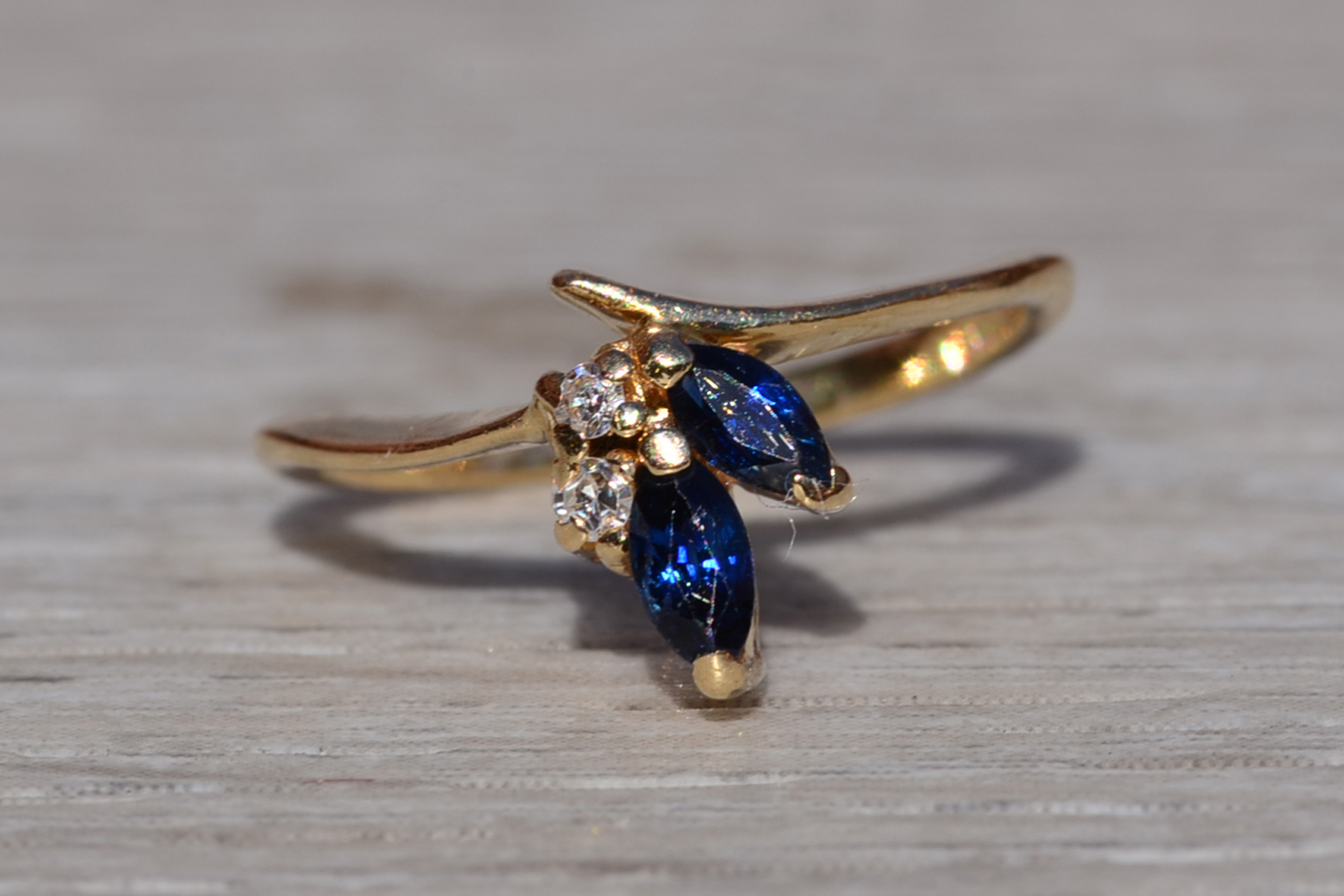 The Aquitaine: Ladies Petite 14K Yellow Gold Sapphire and Diamond Ring - Image 6