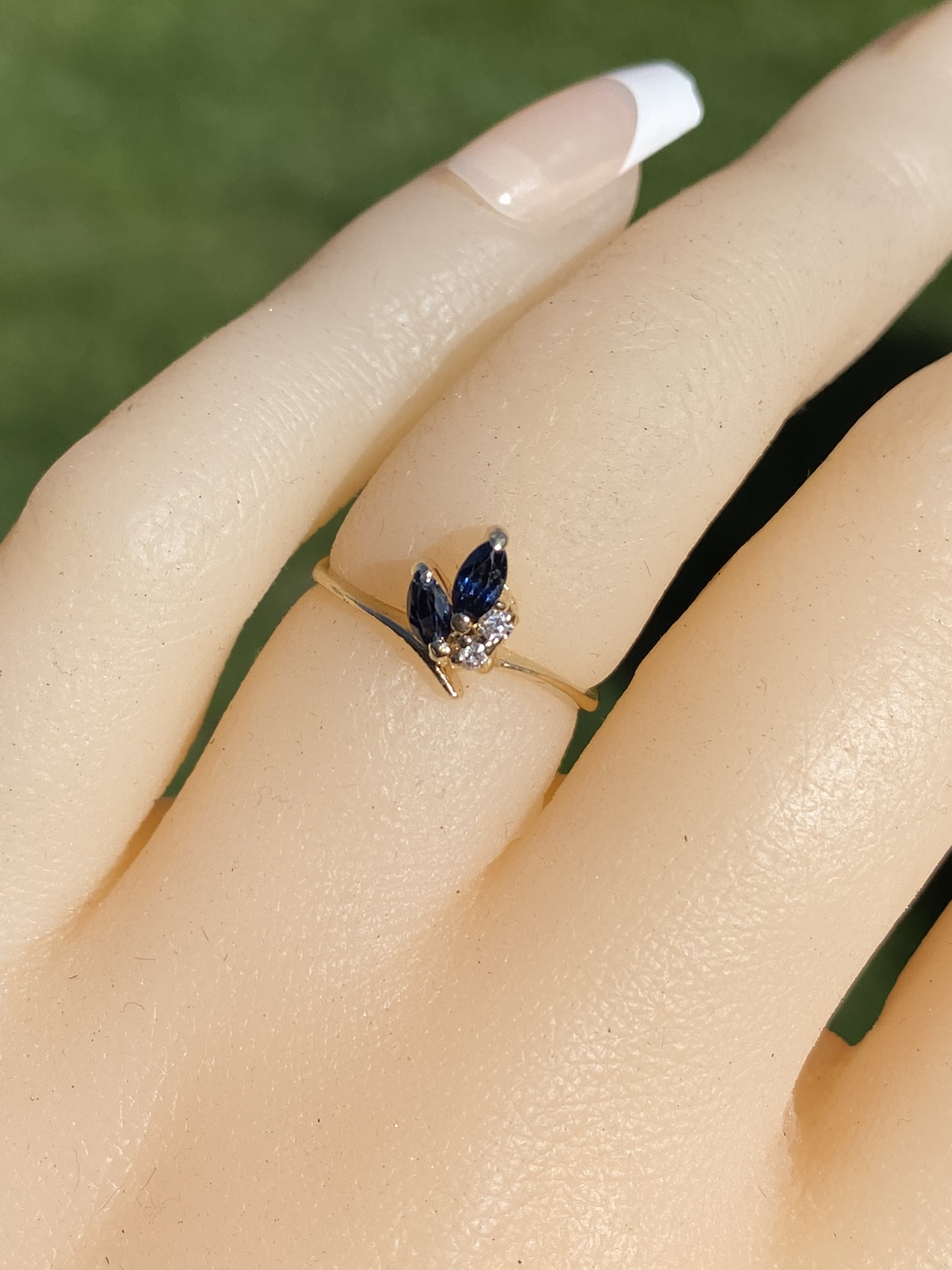 The Aquitaine: Ladies Petite 14K Yellow Gold Sapphire and Diamond Ring - Image 9