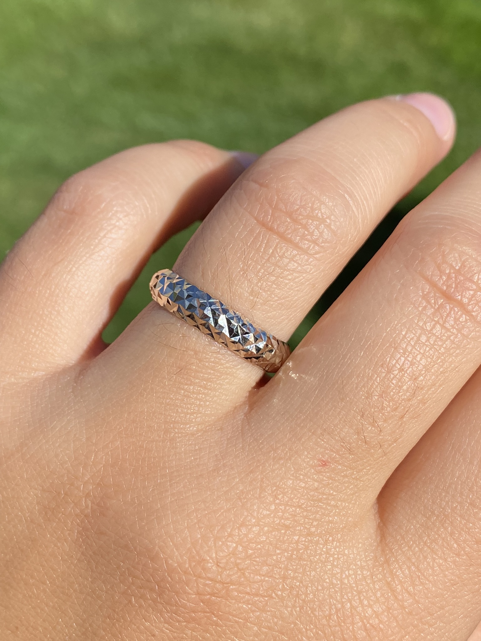 SOLD - The Kruoki: Ladies Contemporary Diamond Cut Eternity Band in 14K White Gold - Image 6