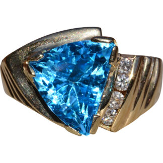 The Canfield:  Ladies 14K Yellow Gold Trilliant Cut Topaz and Diamond Cocktail Ring