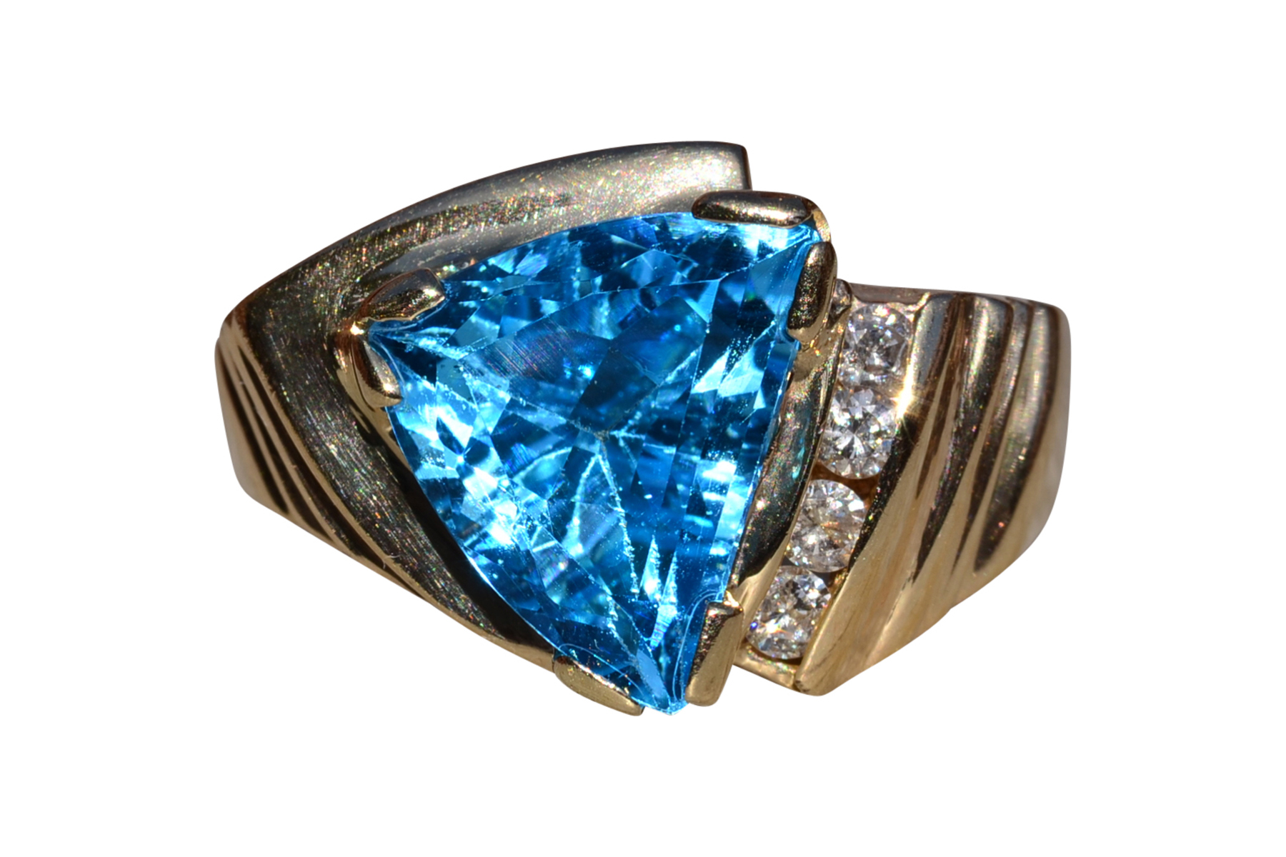 The Canfield: Ladies 14K Yellow Gold Trilliant Cut Topaz and Diamond Cocktail Ring