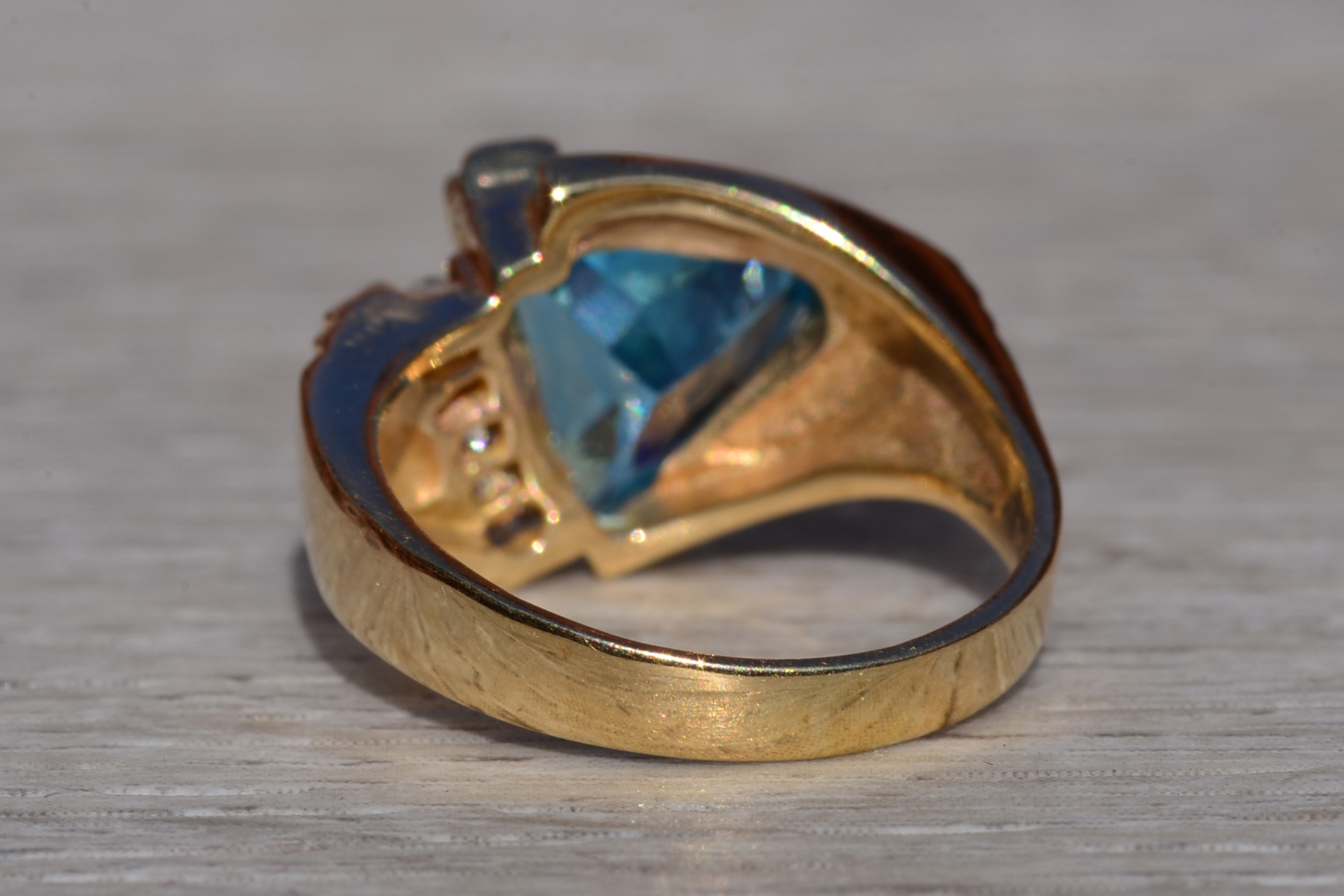 The Canfield: Ladies 14K Yellow Gold Trilliant Cut Topaz and Diamond Cocktail Ring - Image 4