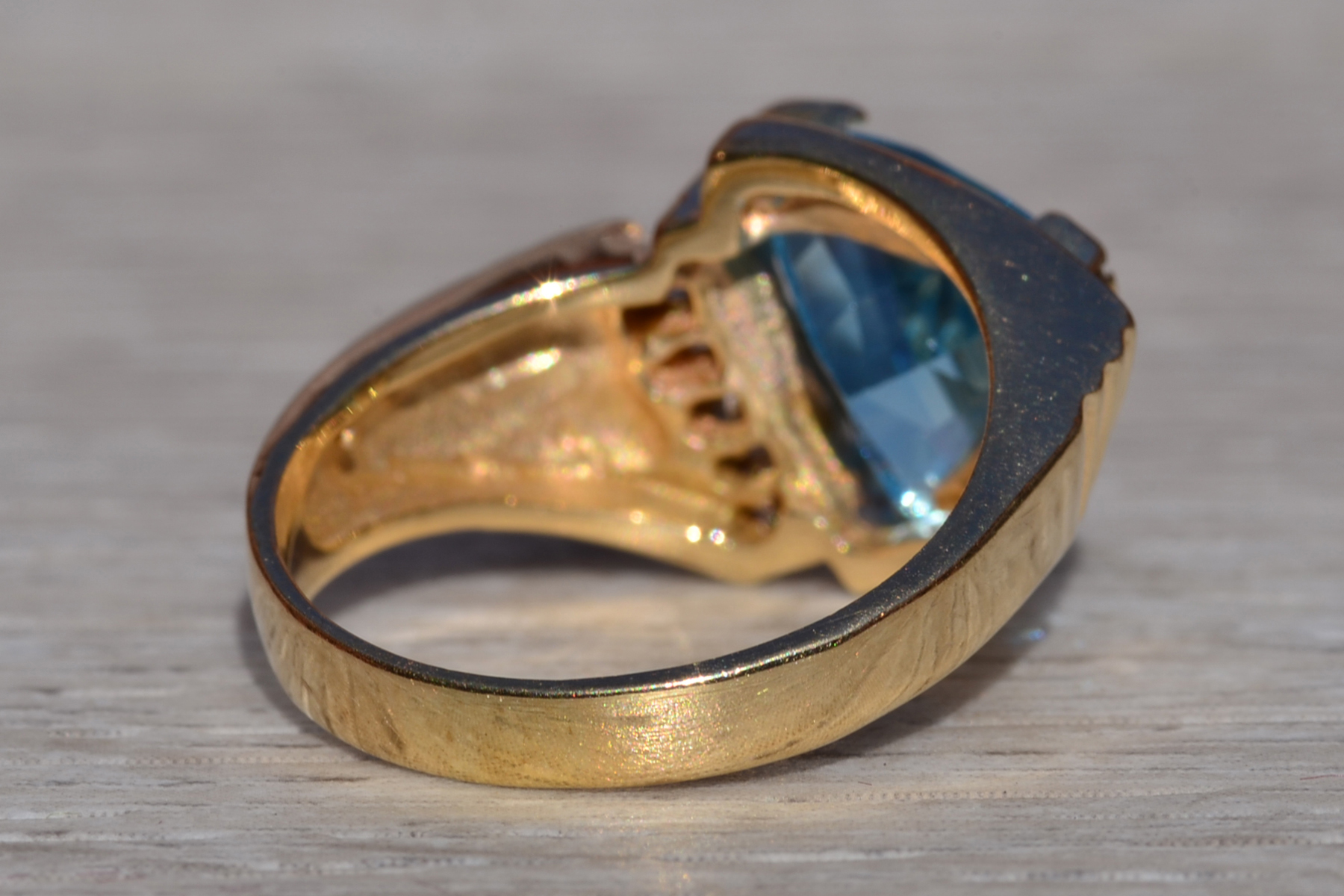 The Canfield: Ladies 14K Yellow Gold Trilliant Cut Topaz and Diamond Cocktail Ring - Image 5