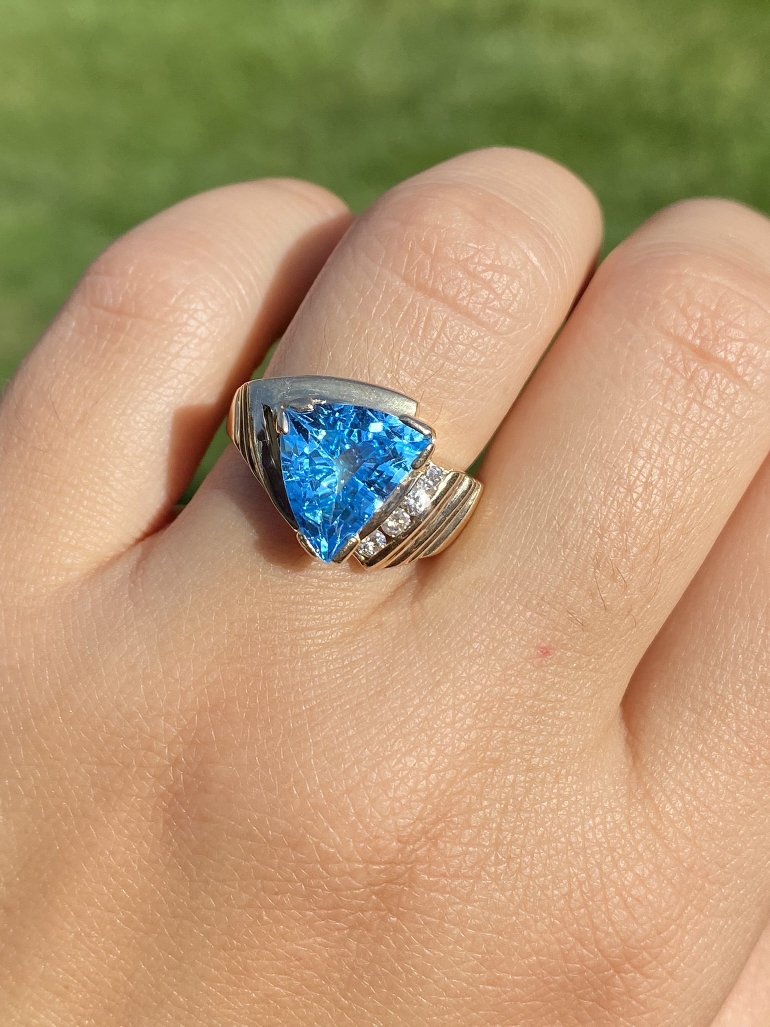 The Canfield: Ladies 14K Yellow Gold Trilliant Cut Topaz and Diamond Cocktail Ring - Image 9