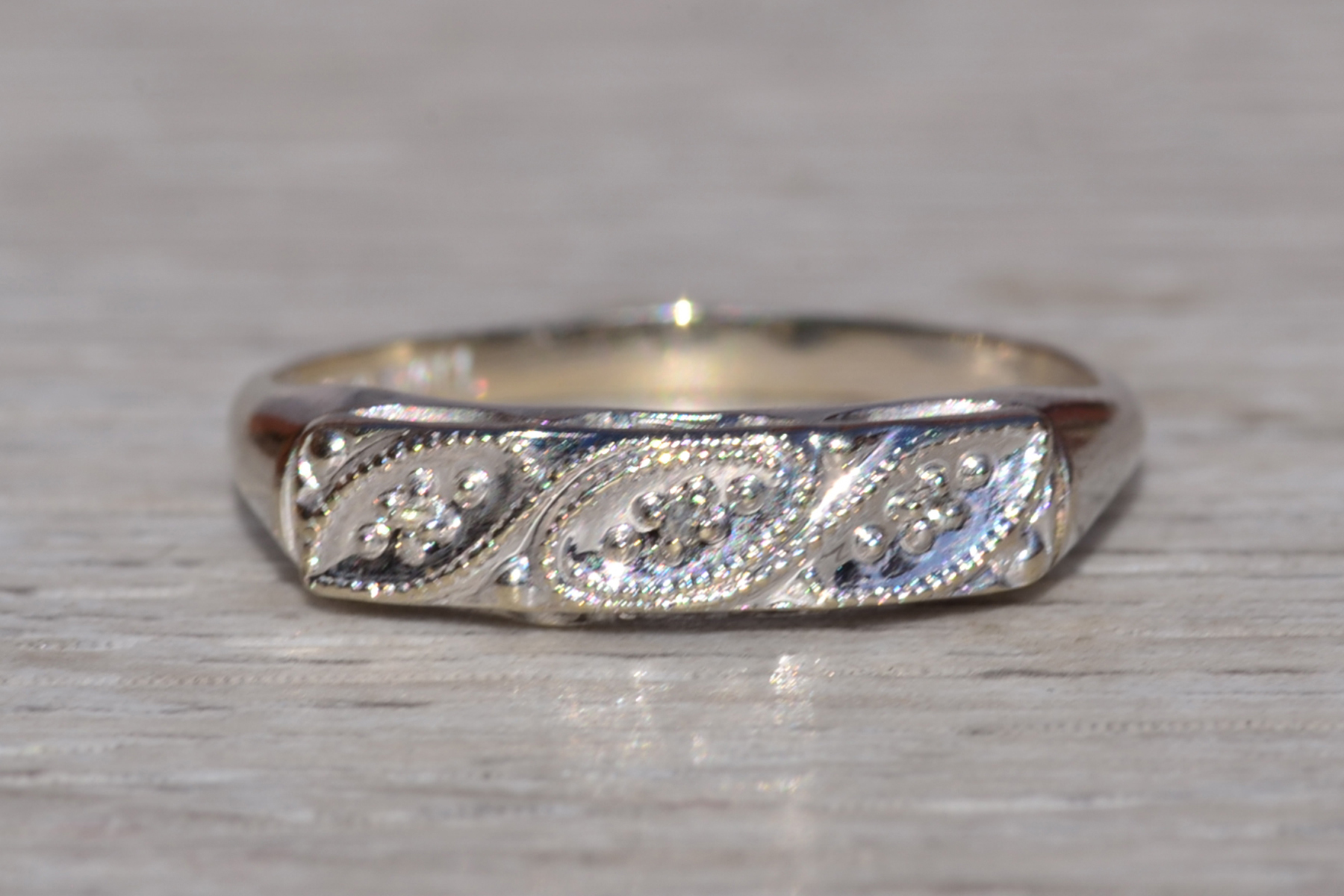 SOLD - The Leross: Ladies Antique 14K White Gold Diamond Band - Image 2