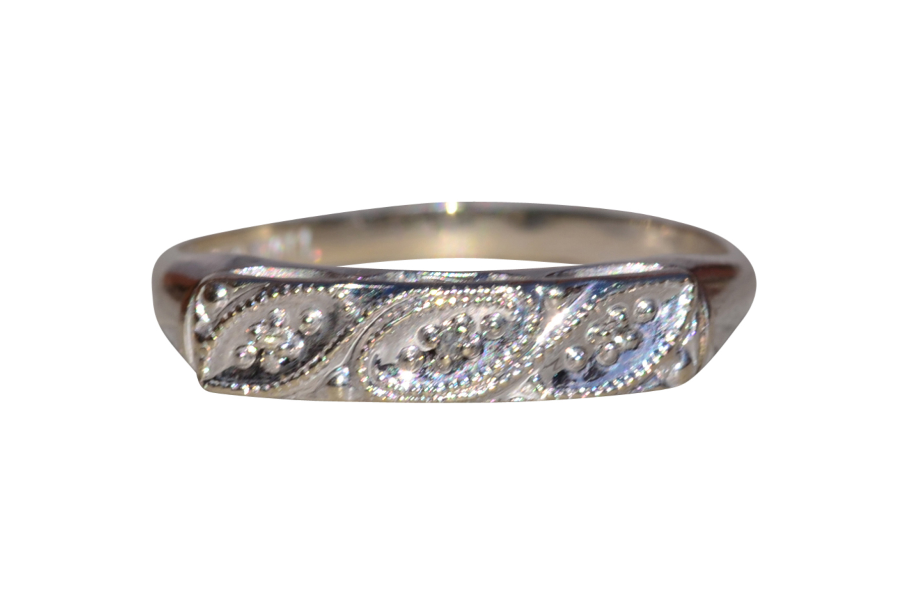 SOLD - The Leross: Ladies Antique 14K White Gold Diamond Band
