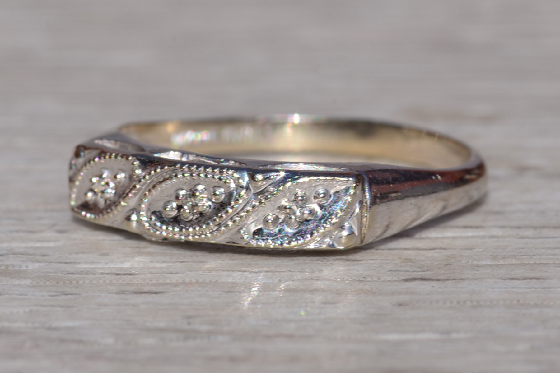 SOLD - The Leross: Ladies Antique 14K White Gold Diamond Band - Image 3