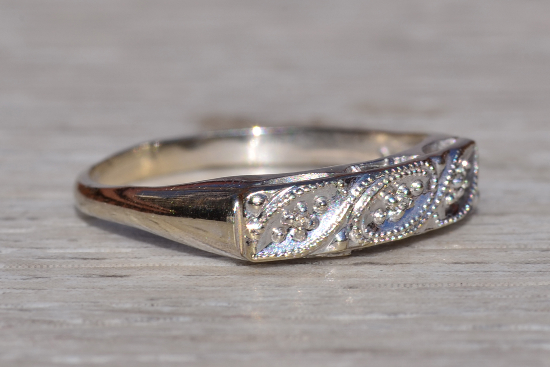 SOLD - The Leross: Ladies Antique 14K White Gold Diamond Band - Image 6