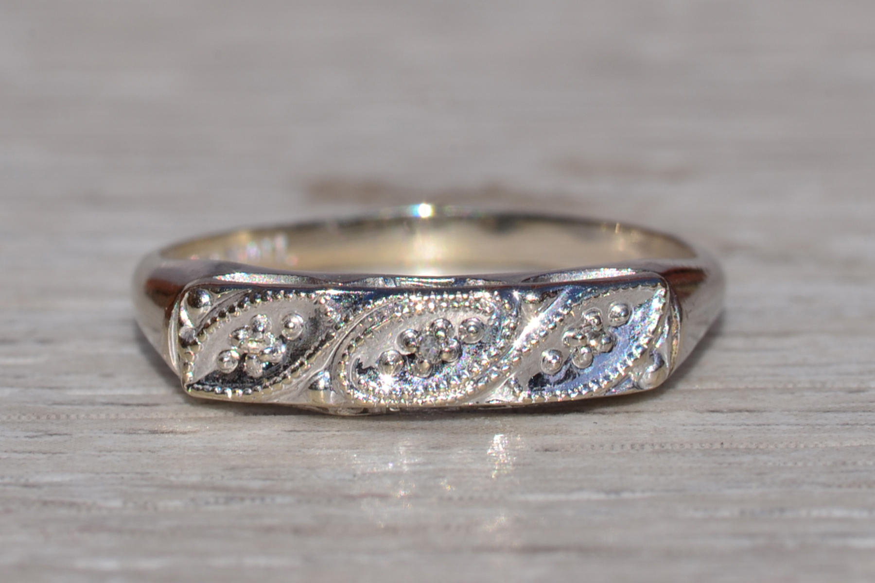 SOLD - The Leross: Ladies Antique 14K White Gold Diamond Band - Image 7