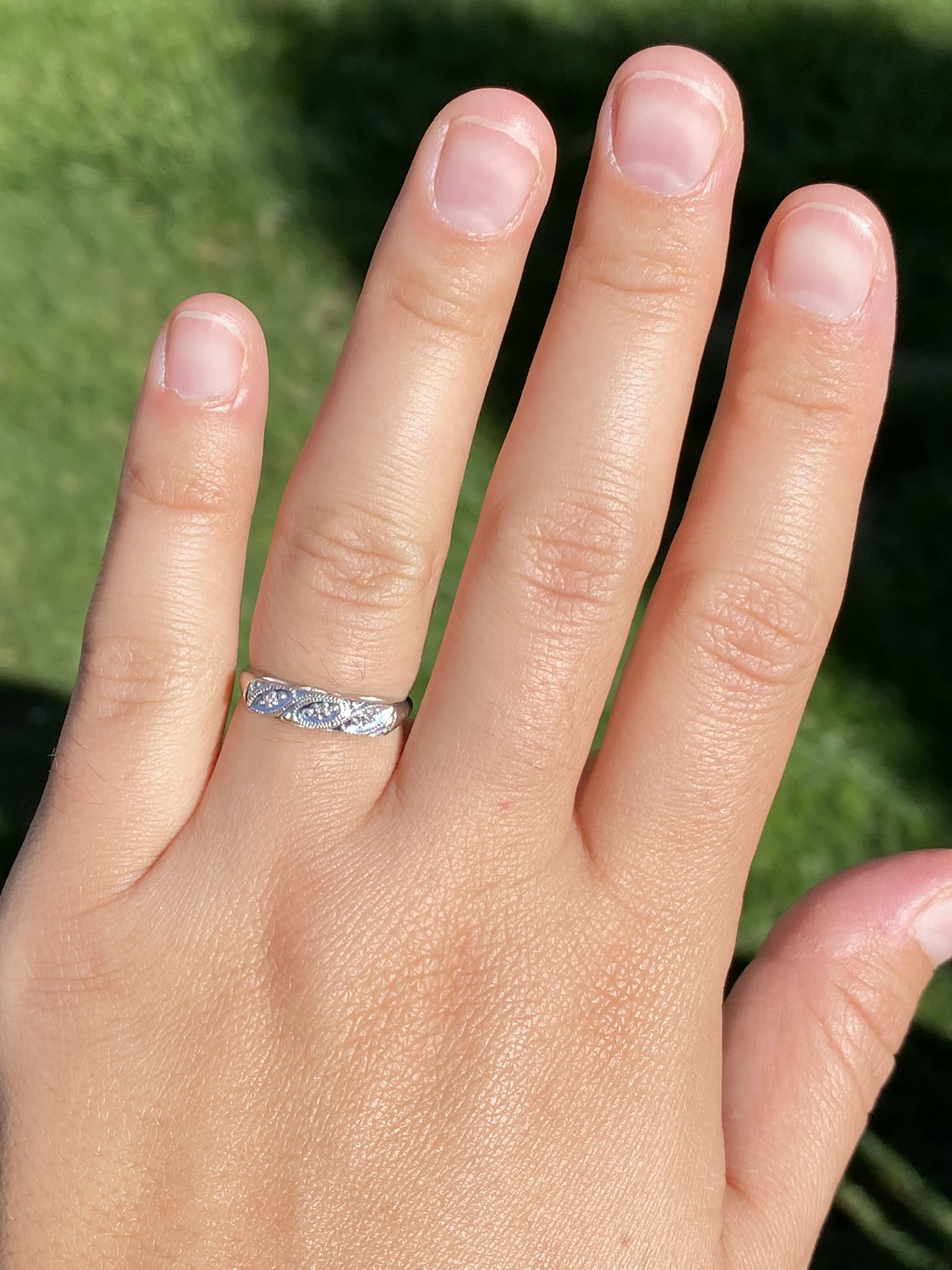 SOLD - The Leross: Ladies Antique 14K White Gold Diamond Band - Image 8