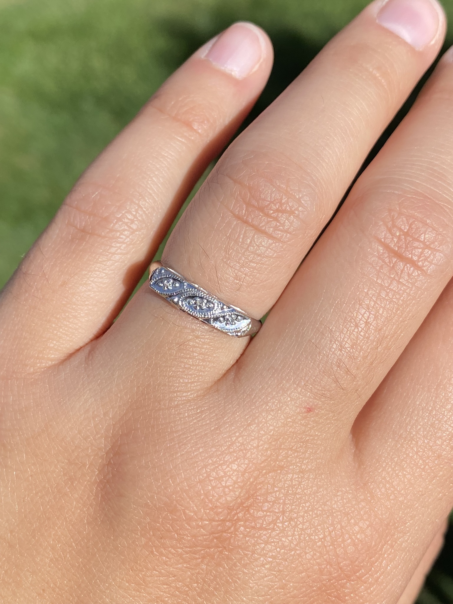 SOLD - The Leross: Ladies Antique 14K White Gold Diamond Band - Image 9