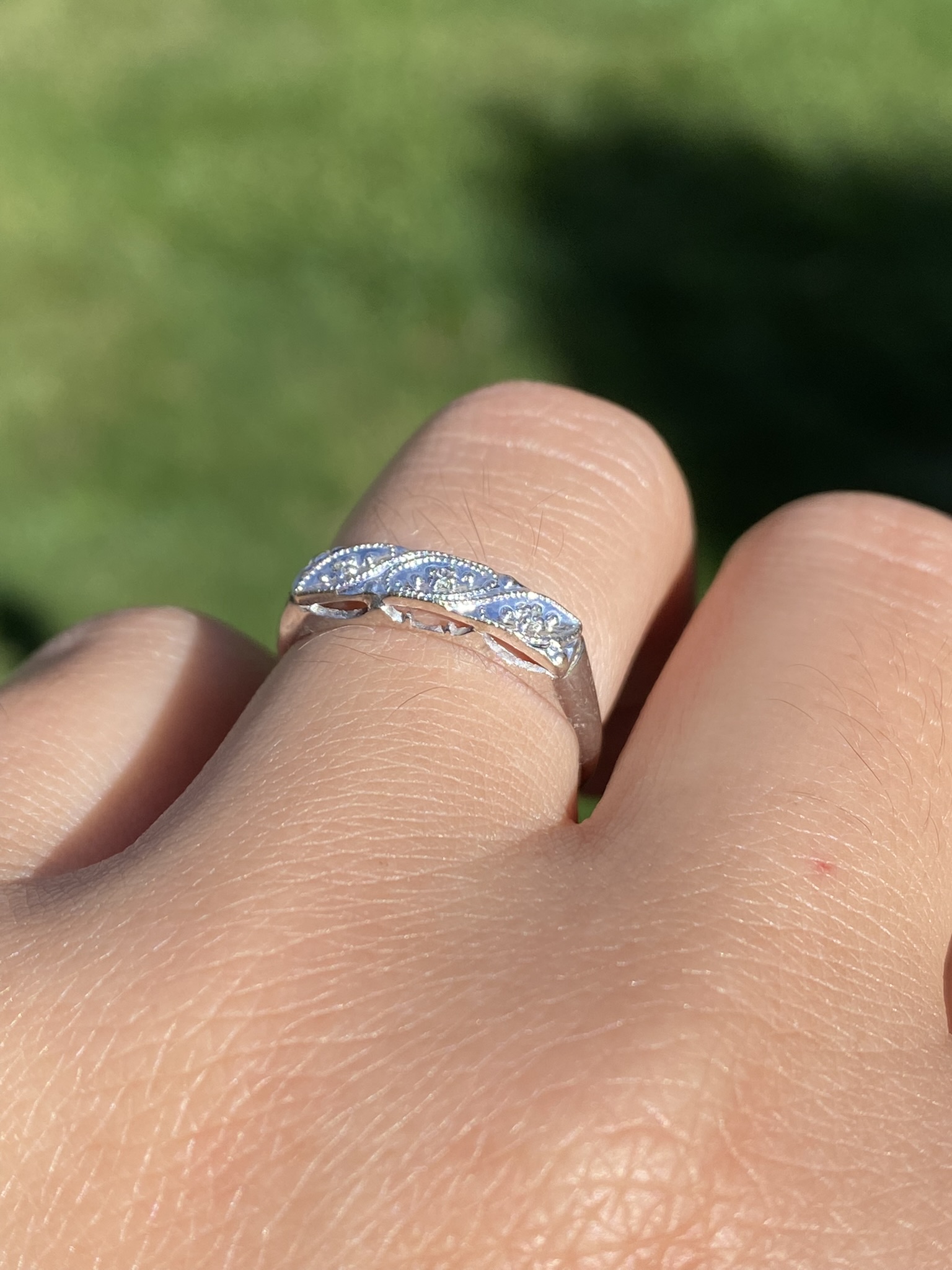 SOLD - The Leross: Ladies Antique 14K White Gold Diamond Band - Image 10