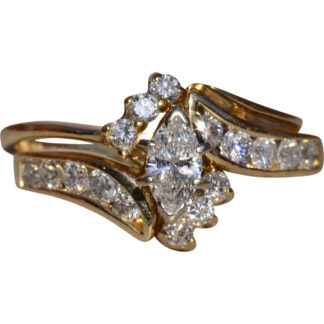 SOLD - The Pambrun:  Ladies Vintage 14K Yellow Gold Marquise Diamond Bridal Set