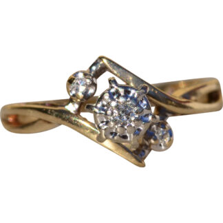 The Renabie:  Ladies Vintage Yellow Gold Bypass Diamond Engagement Ring
