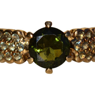 SOLD - The Cadderette:  Ladies Yellow Gold Moldavite and Praisiolite Cocktail Ring