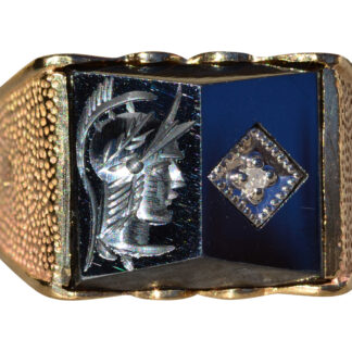 The Abottsford:  Gentlemen's Vintage Hematite Intaglio Ring set with Diamond in Yellow Gold