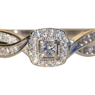 The Kincardine:  Ladies White Gold Halo Twist Diamond Engagement Ring