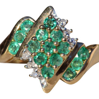 The Osoyoos:  Ladies Yellow Gold Emerald and Diamond Cluster Cocktail Ring