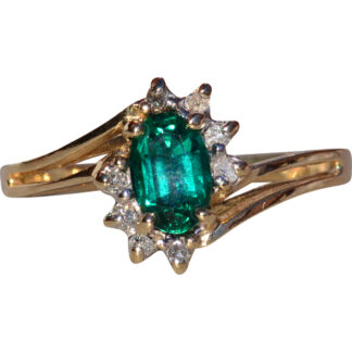 SOLD - The Bankeir:  Ladies Yellow Gold Bypass Ring set with Laboratory Grown Emerald and Diamonds