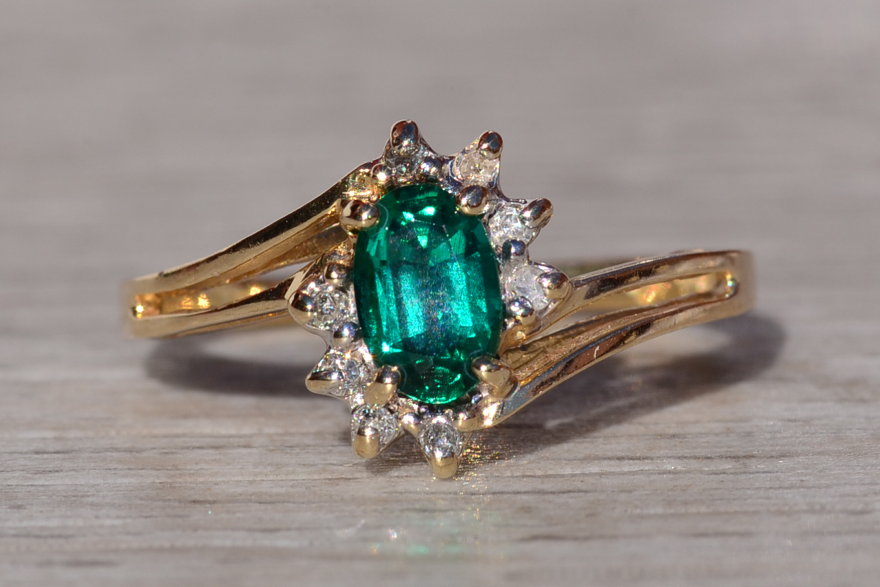 SOLD - The Bankeir: Ladies Yellow Gold Bypass Ring set with Laboratory Grown Emerald and Diamonds - Image 2