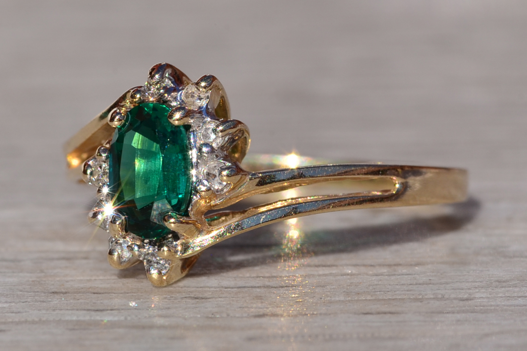 SOLD - The Bankeir: Ladies Yellow Gold Bypass Ring set with Laboratory Grown Emerald and Diamonds - Image 3