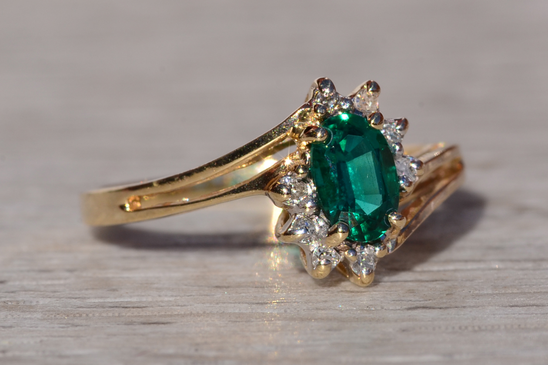 SOLD - The Bankeir: Ladies Yellow Gold Bypass Ring set with Laboratory Grown Emerald and Diamonds - Image 6