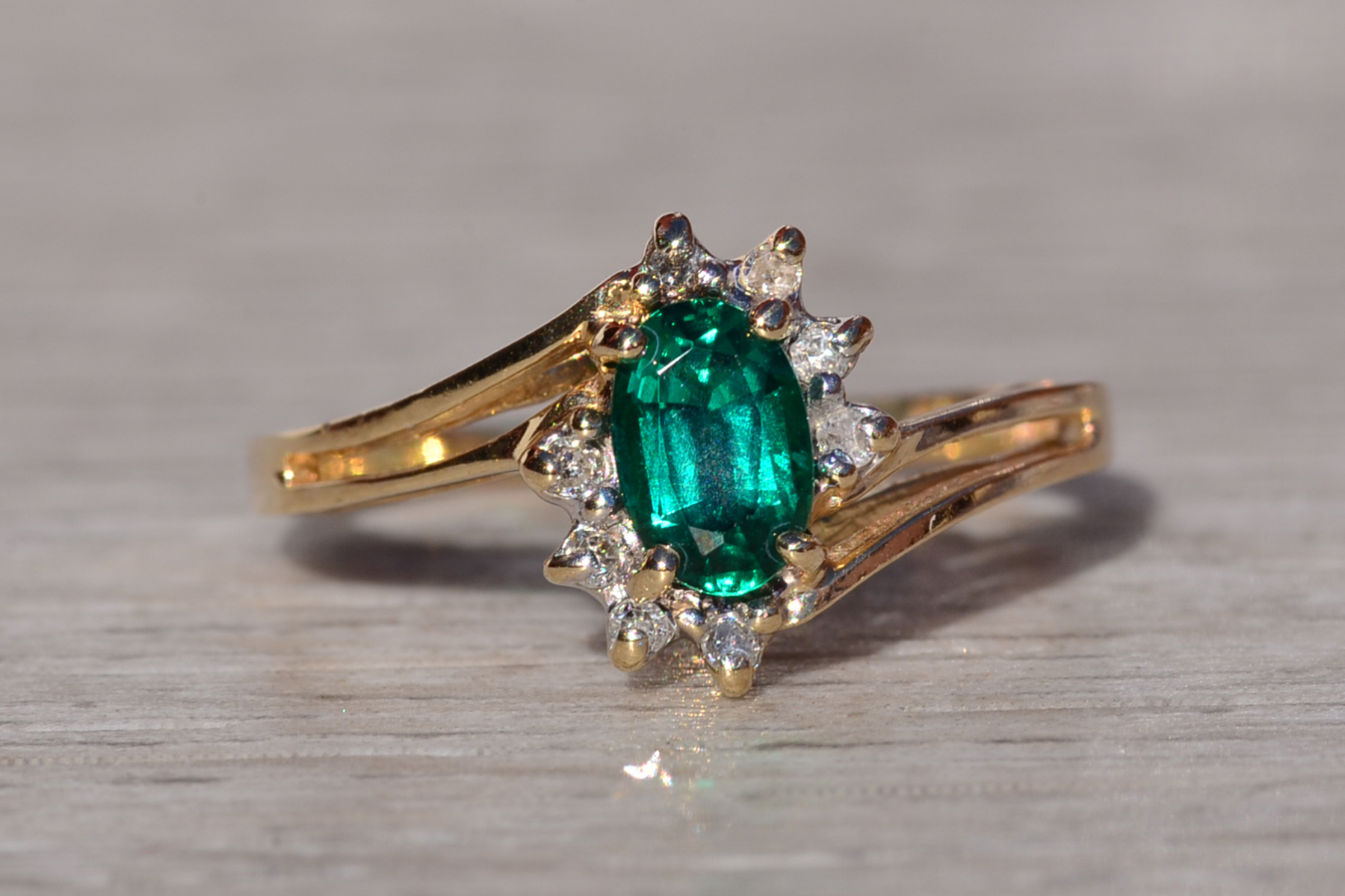 SOLD - The Bankeir: Ladies Yellow Gold Bypass Ring set with Laboratory Grown Emerald and Diamonds - Image 7