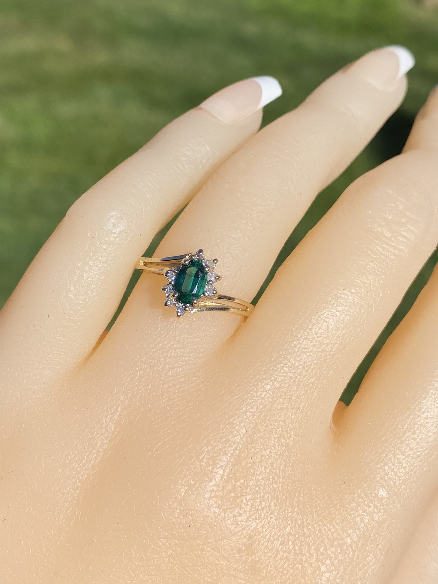 SOLD - The Bankeir: Ladies Yellow Gold Bypass Ring set with Laboratory Grown Emerald and Diamonds - Image 9