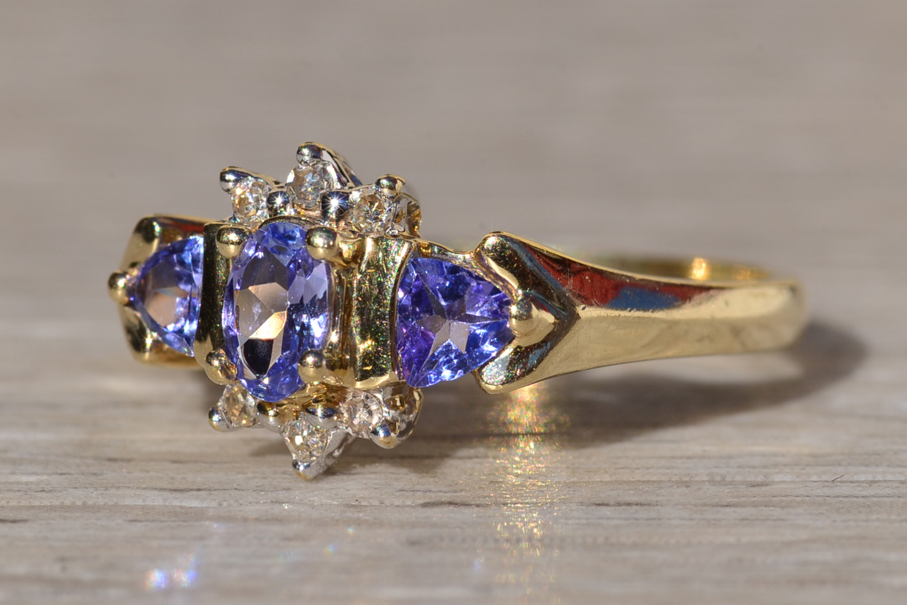 SOLD - The Keward: Ladies Yellow Gold Tanzanite and Diamond Cocktail Ring - Image 3