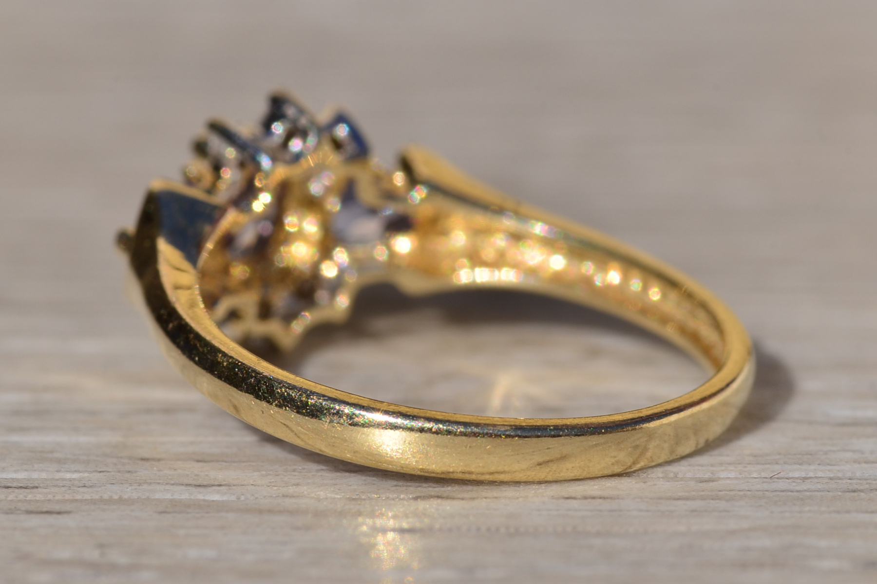 SOLD - The Keward: Ladies Yellow Gold Tanzanite and Diamond Cocktail Ring - Image 5