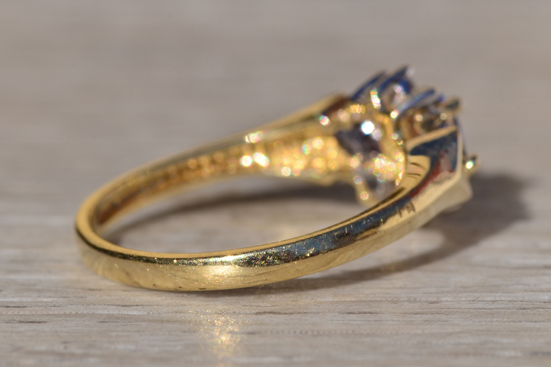 SOLD - The Keward: Ladies Yellow Gold Tanzanite and Diamond Cocktail Ring - Image 4