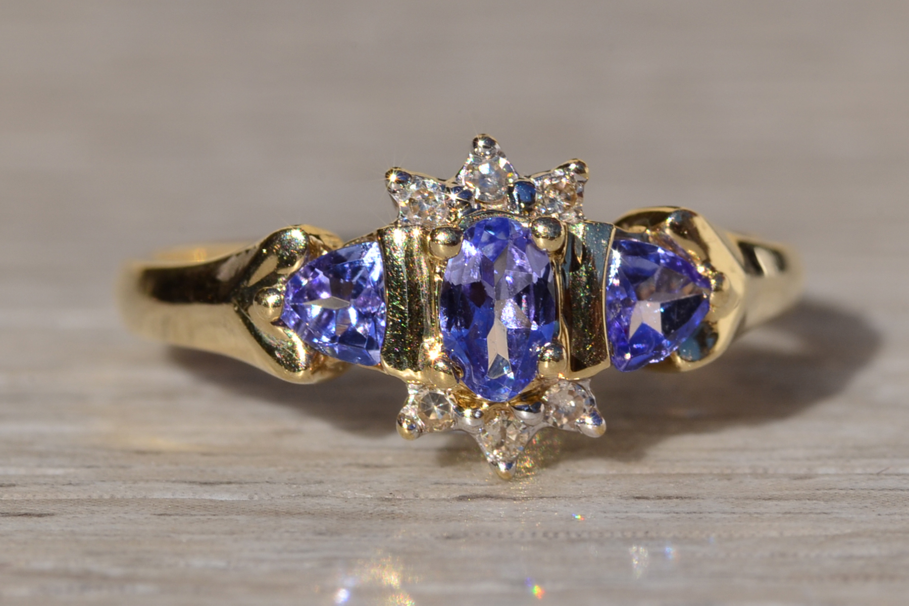 SOLD - The Keward: Ladies Yellow Gold Tanzanite and Diamond Cocktail Ring - Image 7
