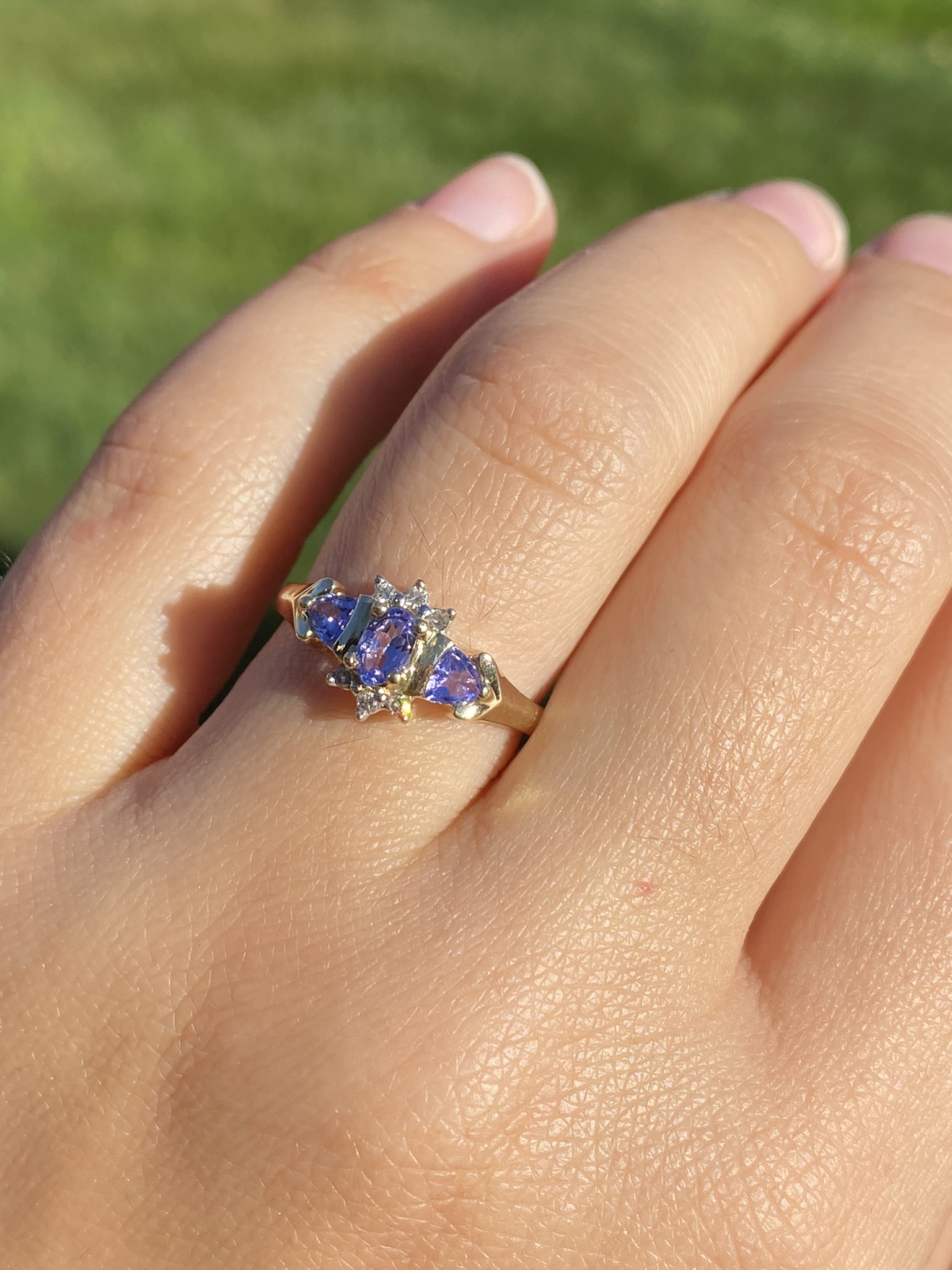 SOLD - The Keward: Ladies Yellow Gold Tanzanite and Diamond Cocktail Ring - Image 9