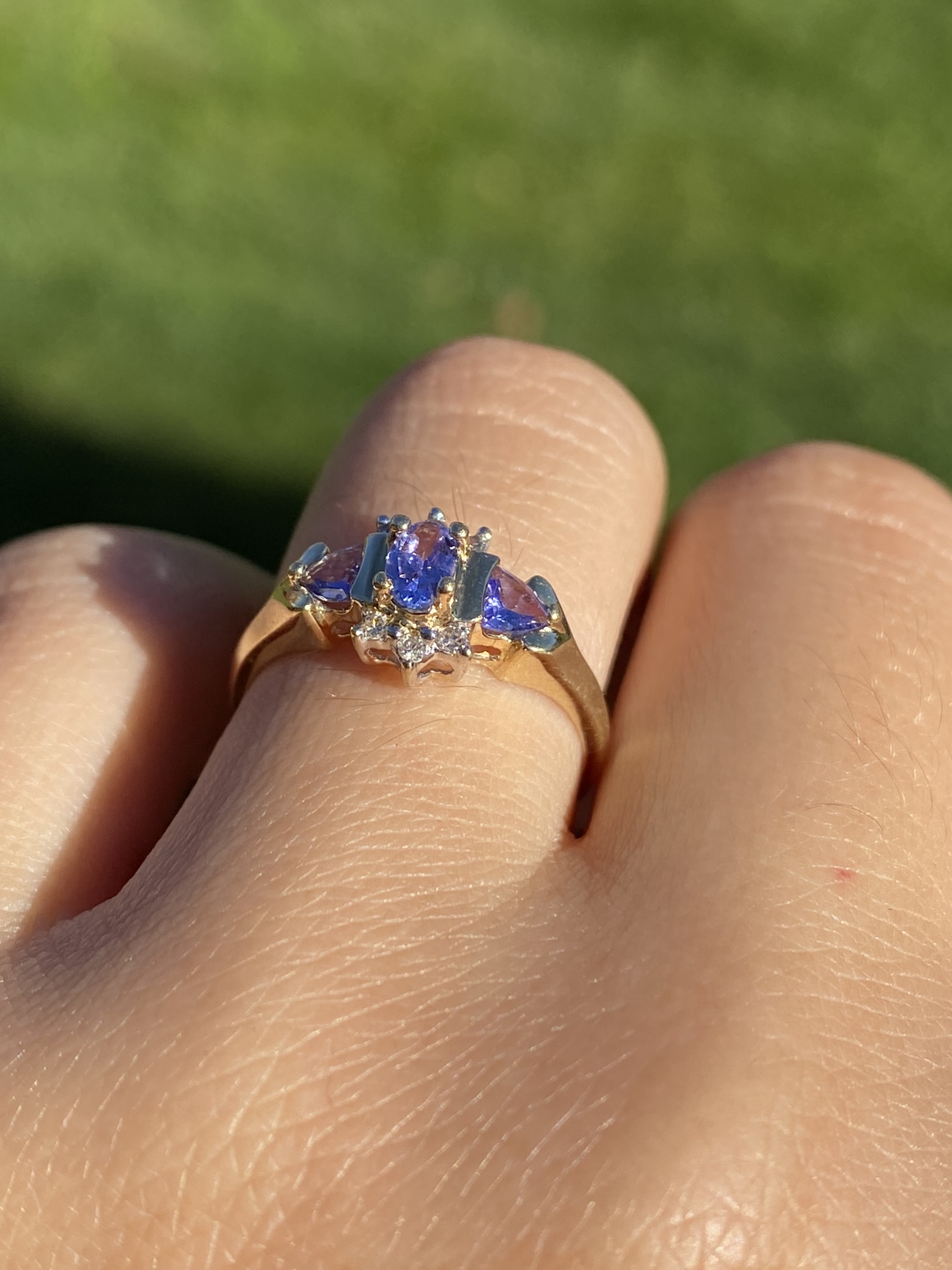 SOLD - The Keward: Ladies Yellow Gold Tanzanite and Diamond Cocktail Ring - Image 10
