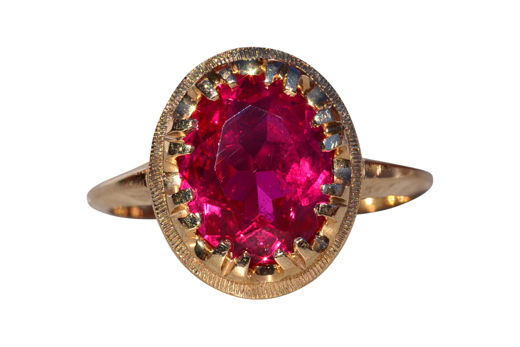 SOLD - The Coulson: Ladies Yellow Gold Ring set with Laboratory Grown Ruby
