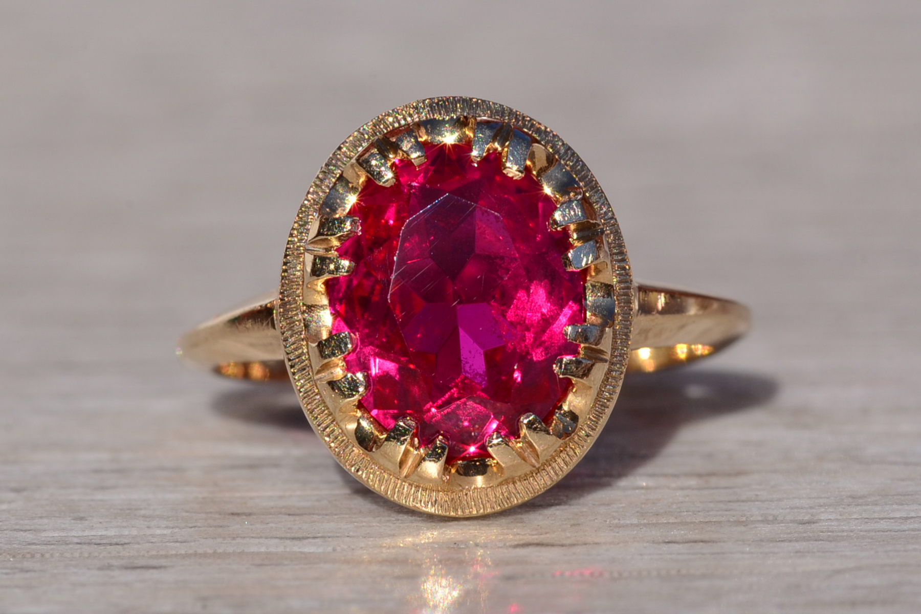 SOLD - The Coulson: Ladies Yellow Gold Ring set with Laboratory Grown Ruby - Image 2