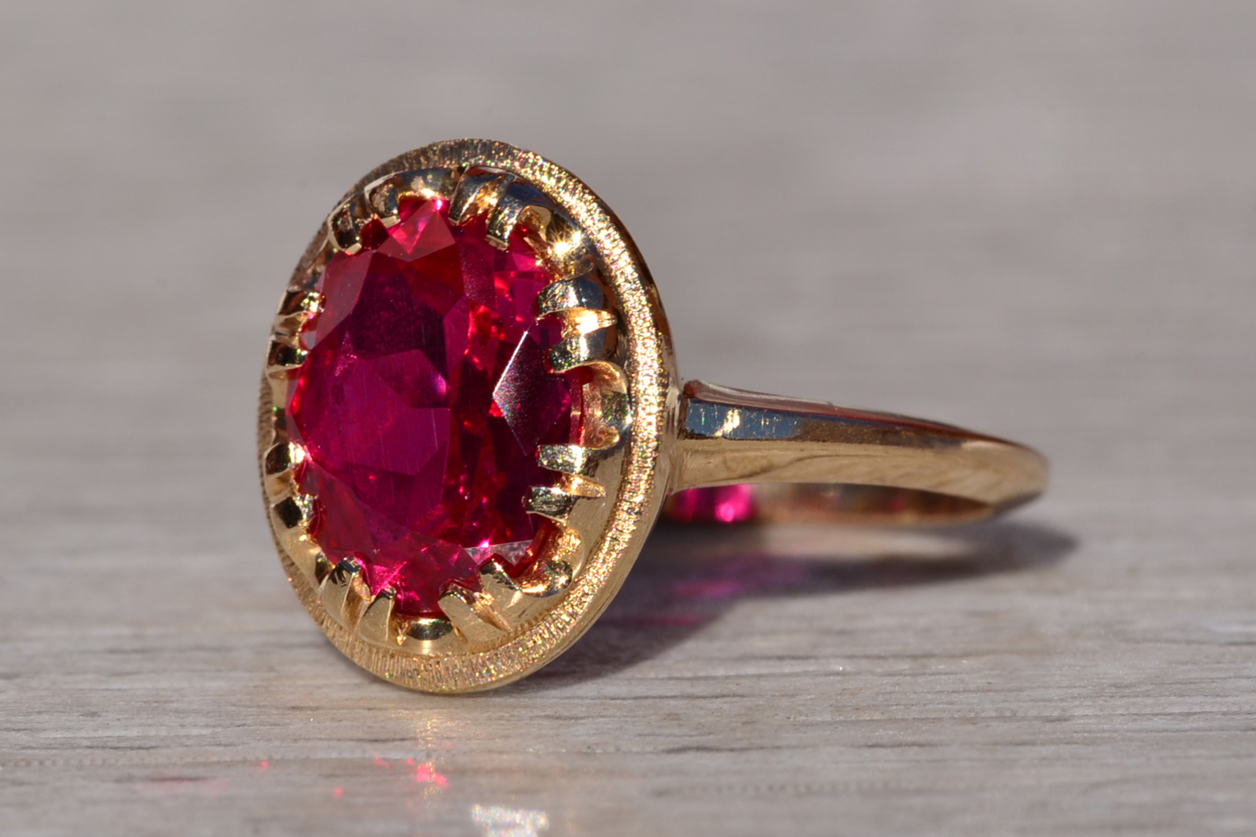 SOLD - The Coulson: Ladies Yellow Gold Ring set with Laboratory Grown Ruby - Image 3
