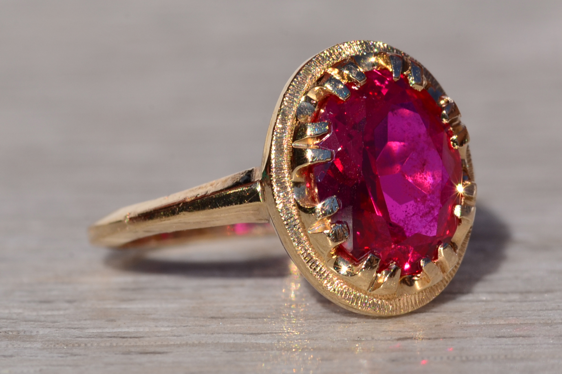 SOLD - The Coulson: Ladies Yellow Gold Ring set with Laboratory Grown Ruby - Image 6