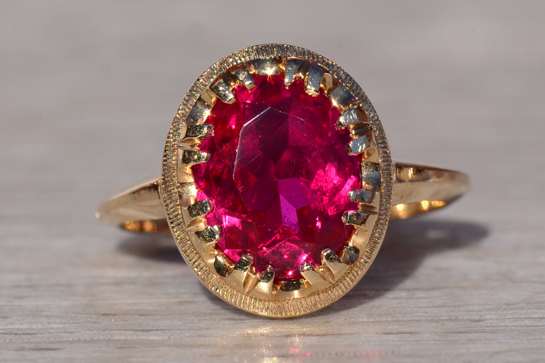 SOLD - The Coulson: Ladies Yellow Gold Ring set with Laboratory Grown Ruby - Image 7
