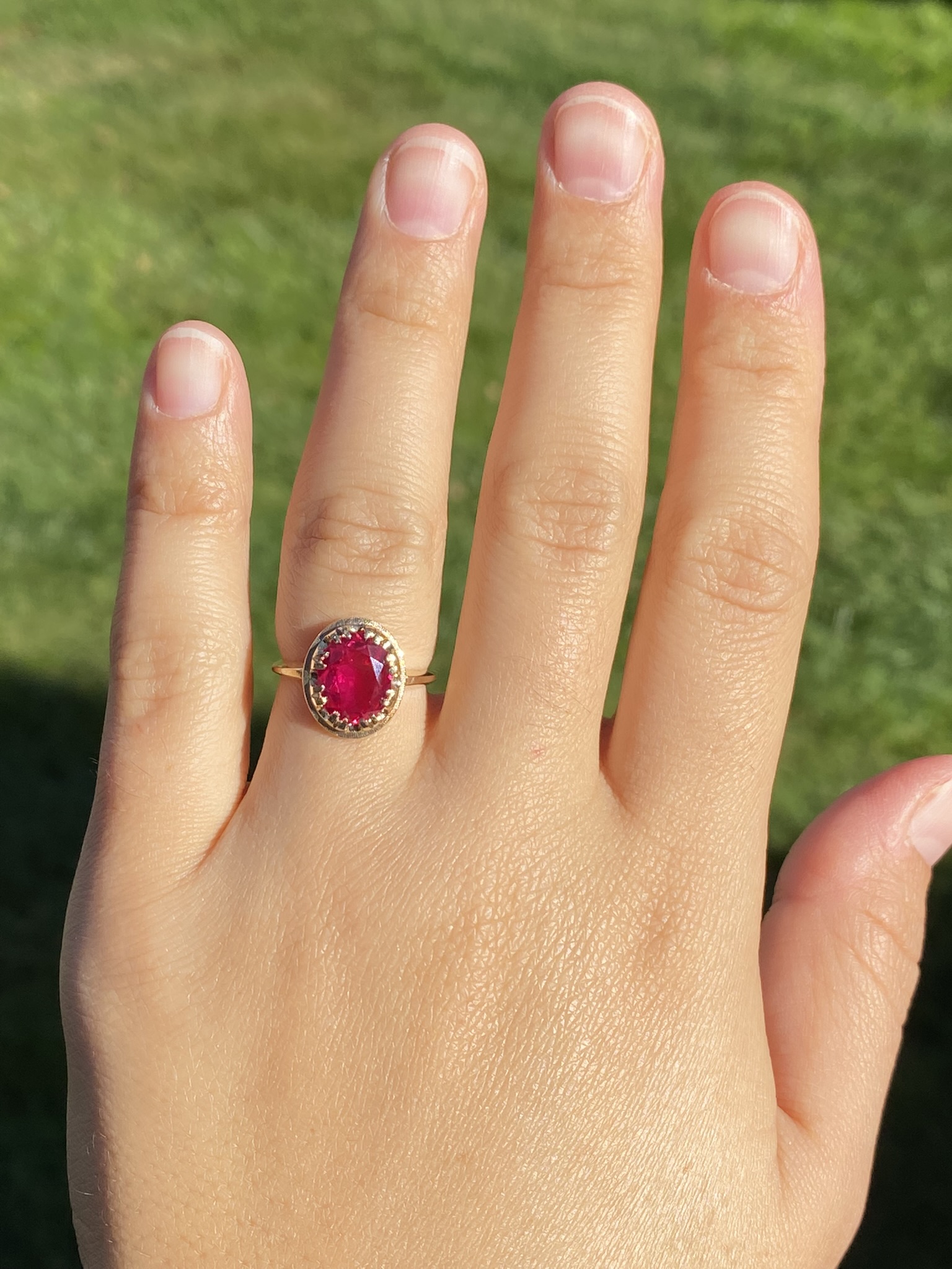 SOLD - The Coulson: Ladies Yellow Gold Ring set with Laboratory Grown Ruby - Image 8
