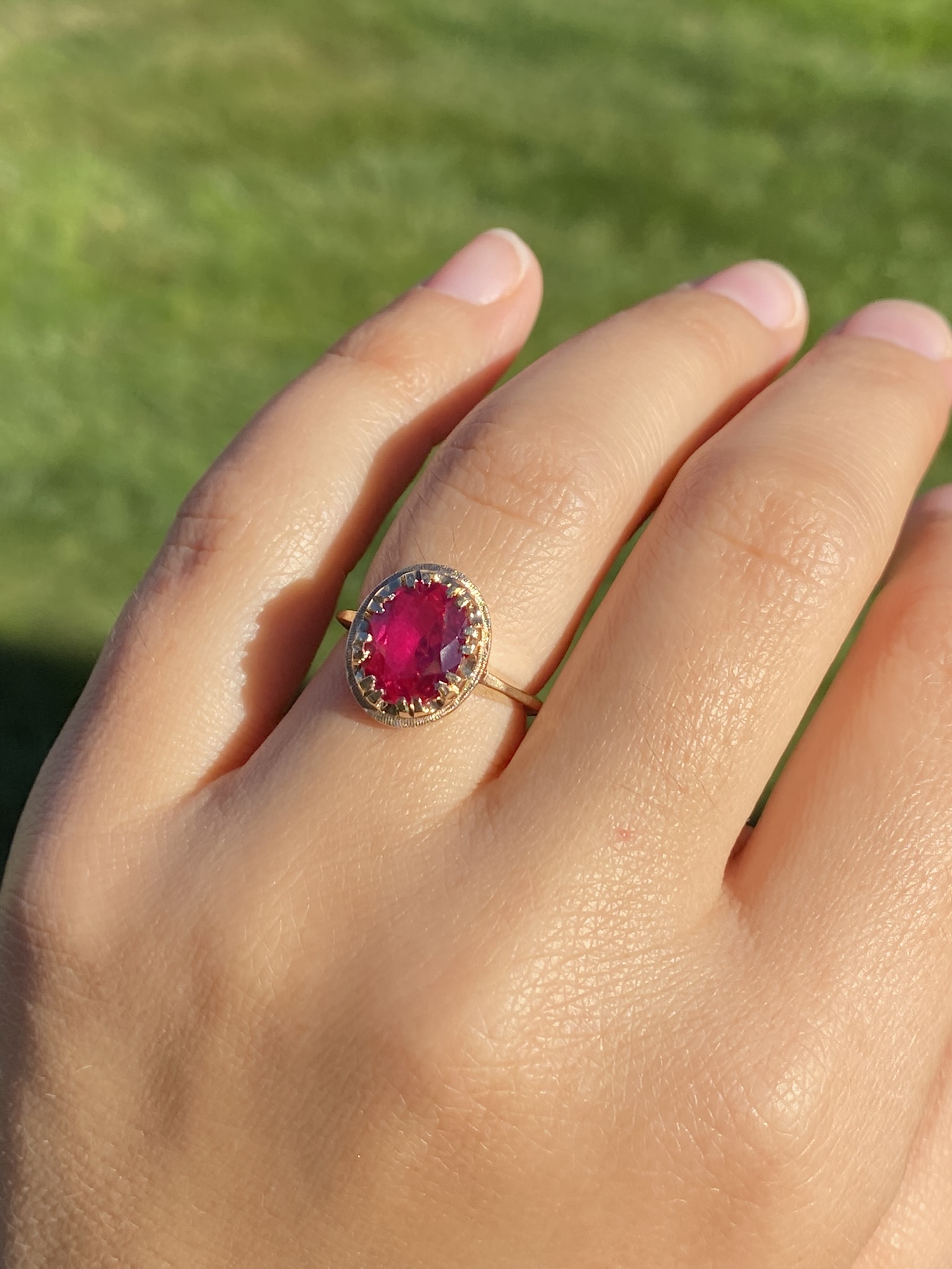 SOLD - The Coulson: Ladies Yellow Gold Ring set with Laboratory Grown Ruby - Image 9