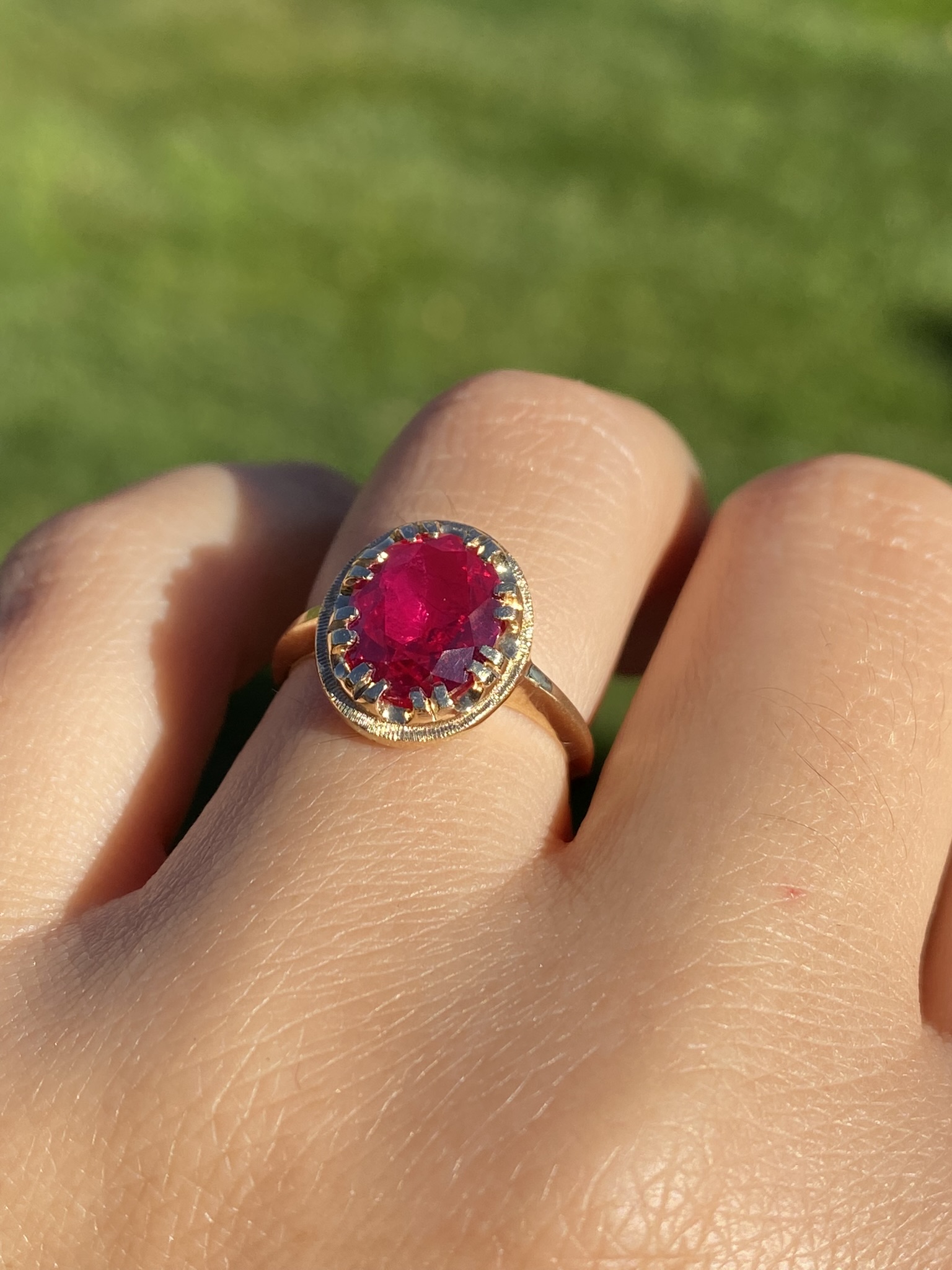 SOLD - The Coulson: Ladies Yellow Gold Ring set with Laboratory Grown Ruby - Image 10