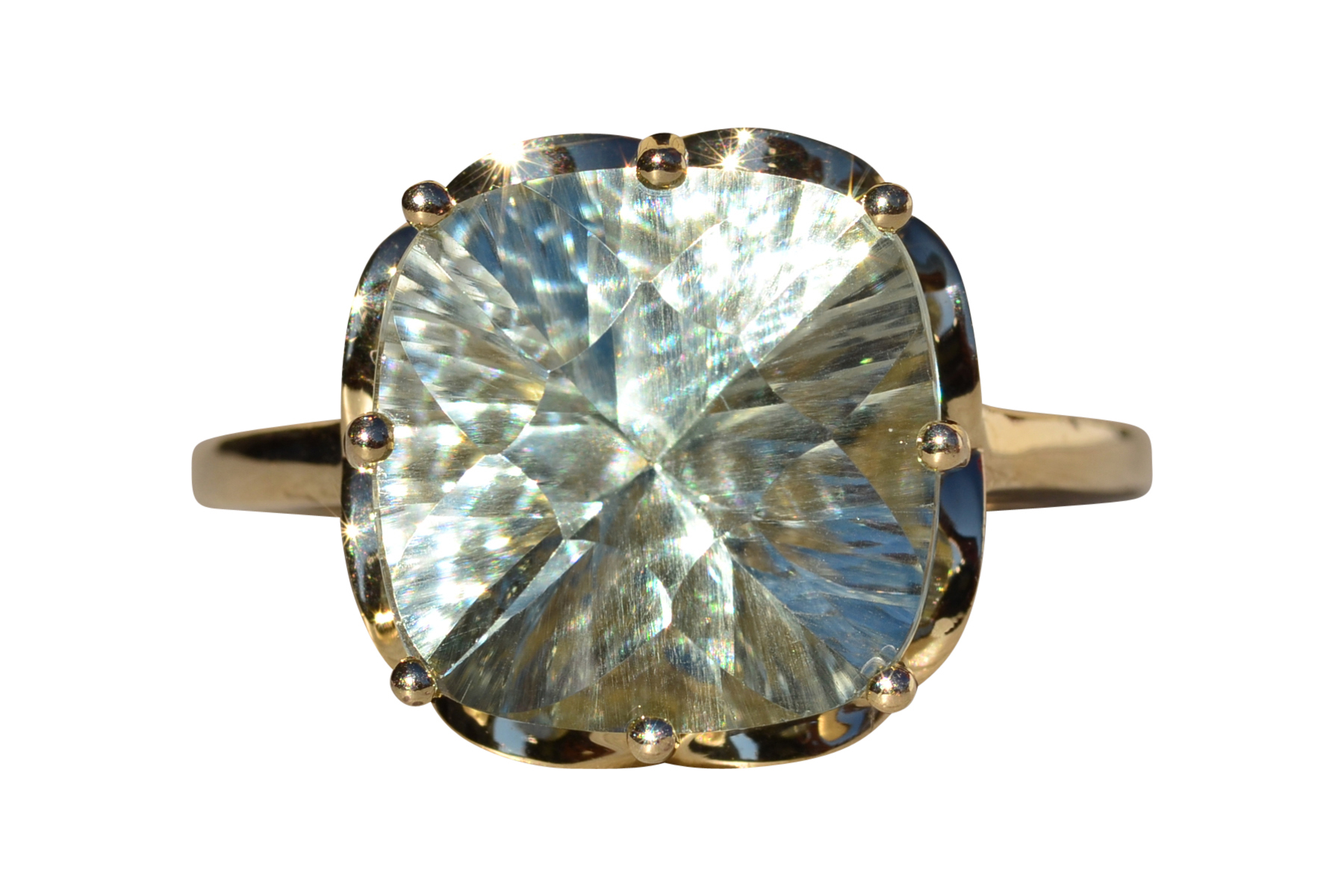 SOLD - The Countnac: Ladies Gold Custom Cut Praisiolite Statement Ring