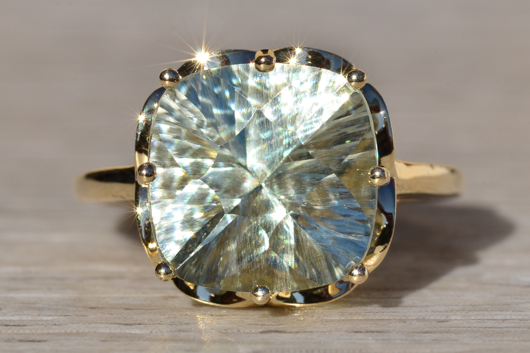 SOLD - The Countnac: Ladies Gold Custom Cut Praisiolite Statement Ring - Image 2