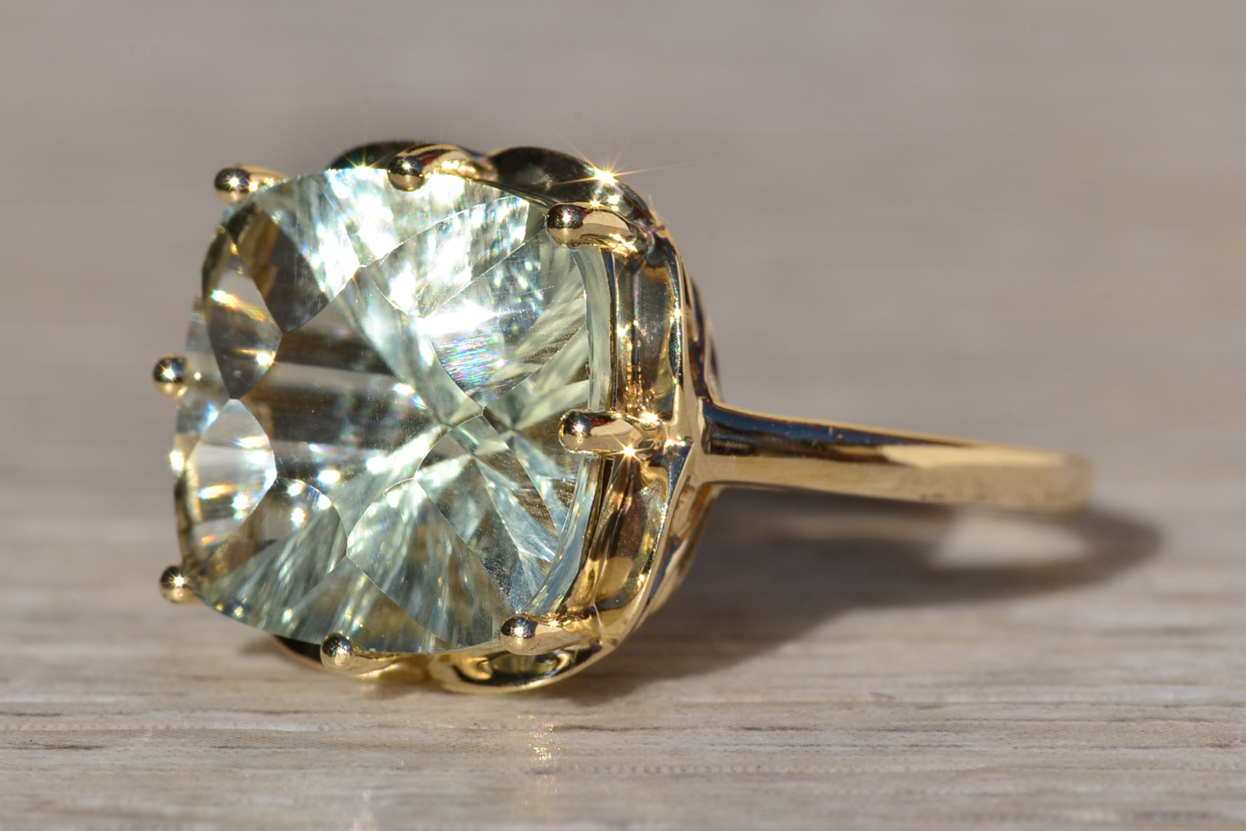 SOLD - The Countnac: Ladies Gold Custom Cut Praisiolite Statement Ring - Image 3
