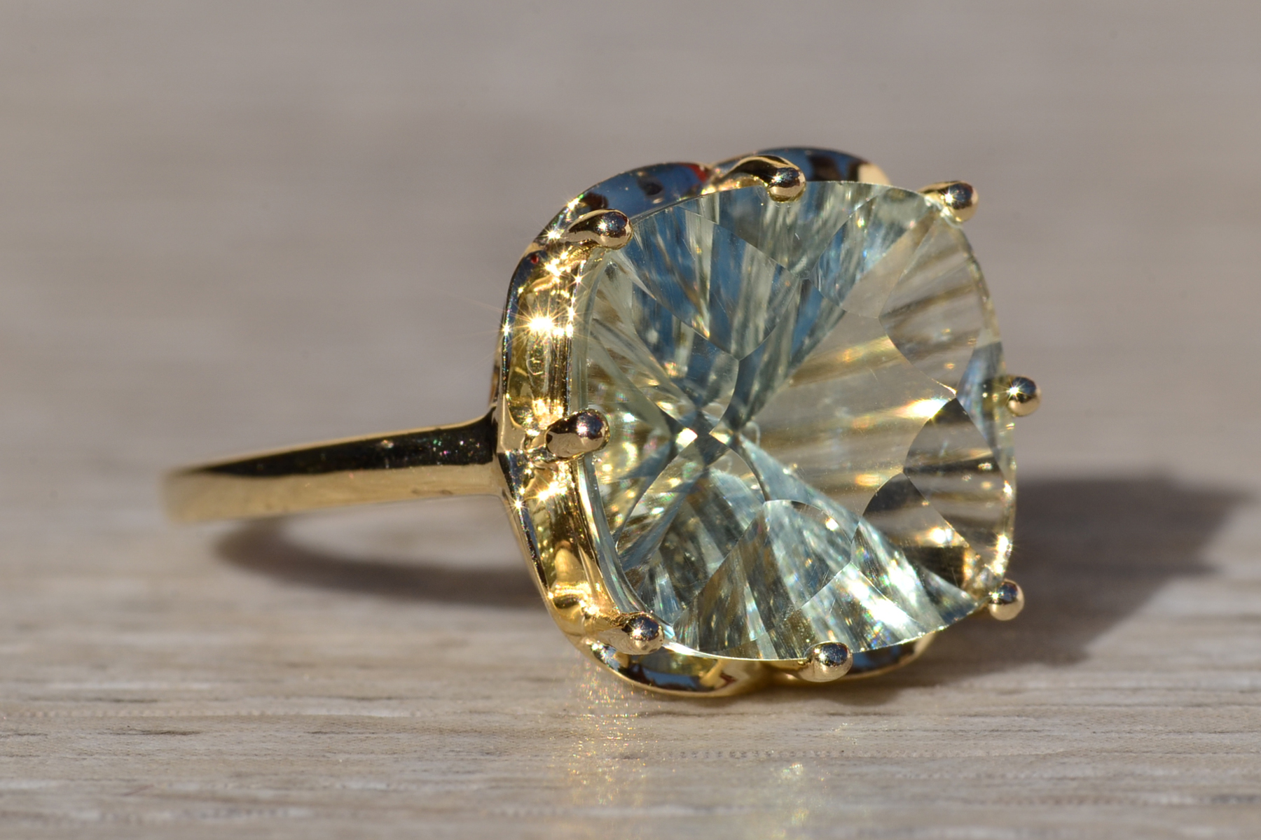 SOLD - The Countnac: Ladies Gold Custom Cut Praisiolite Statement Ring - Image 6