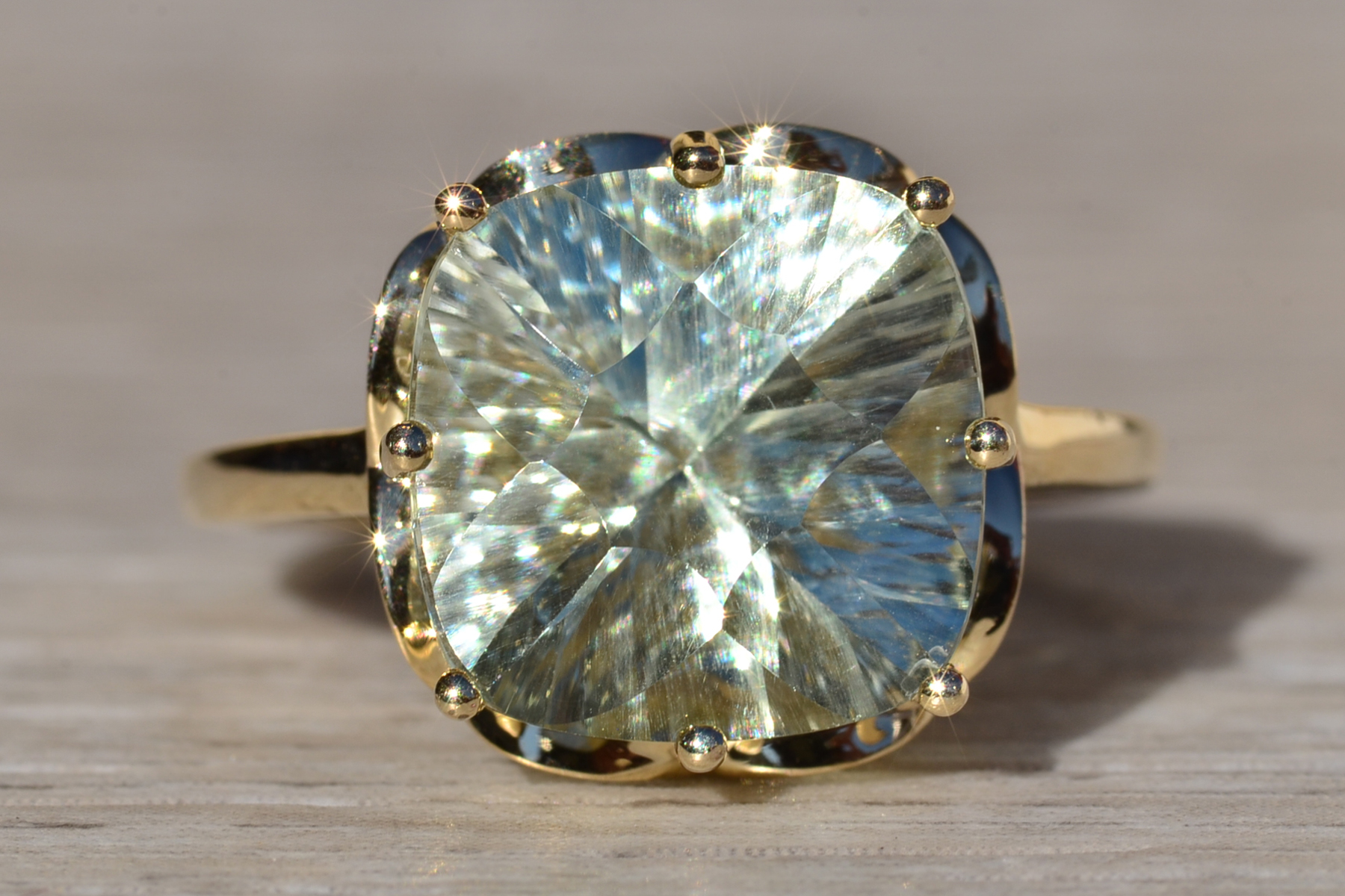 SOLD - The Countnac: Ladies Gold Custom Cut Praisiolite Statement Ring - Image 7
