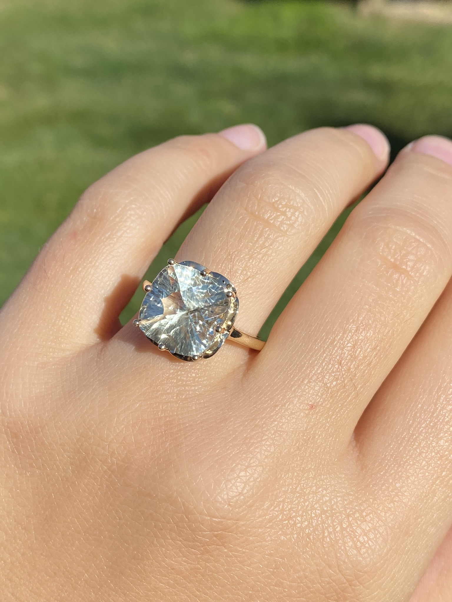 SOLD - The Countnac: Ladies Gold Custom Cut Praisiolite Statement Ring - Image 9